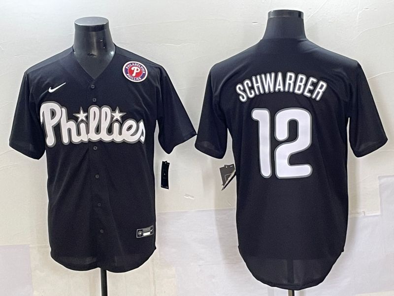 Men 2025 Philadelphia Phillies #12 Schwarber Black Fashion Nike MLB Jersey style 7097